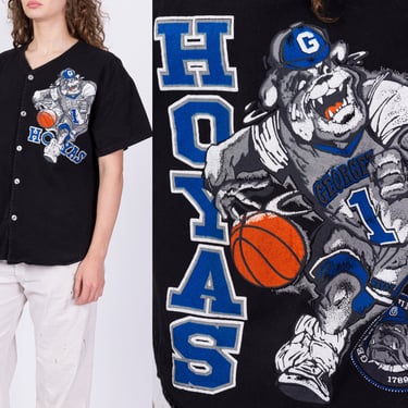 Vintage Georgetown Hoyas Button Up Mascot Shirt - Men's Large, Women's XL | 80s 90s Jack The Bulldog University Athletic Collegiate Top 