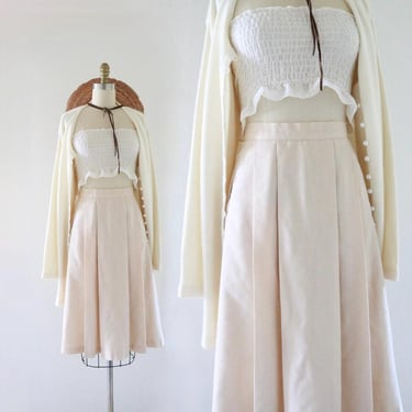 woven nude skirt - 26.5 - vintage 80s 90s light beige womens size 4 small woven skirt with pockets 