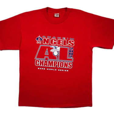 Vintage 2002 Anaheim Angels Baseball American League Champions Double Sided Rally Monkey World Series Graphic T-Shirt Size XL 