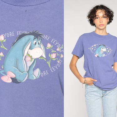 Eeyore T-Shirt Y2K Disney Shirt Winnie The Pooh Graphic Tee Bloomin With The Gloom Floral Cartoon Tshirt Retro Purple Vintage 00s Small S 