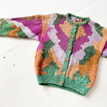 Vintage Mosaic Wool Sweater Cardigan 