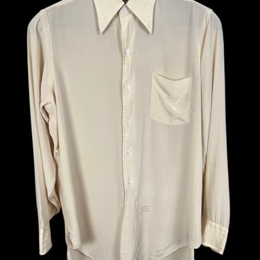 Vintage 1940s Silk Spearpoint Collar Dress Shirt ~ 15 x 33 ~ Gussets ~ Button-Up ~ Golden Era ~ 40s 