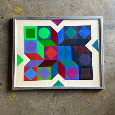 20th Century Geometric Print by Victor Vasarely, Framed 