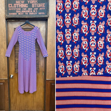 Vintage 1960’s Clown Novelty Design Mod Knit Maxi Stripe Dress, Novelty Print, Clown Print, 1960’s Dress, Glam Dress, Mod, Long Sleeve, 