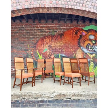 Eight Tall Backed Dining Chairs
