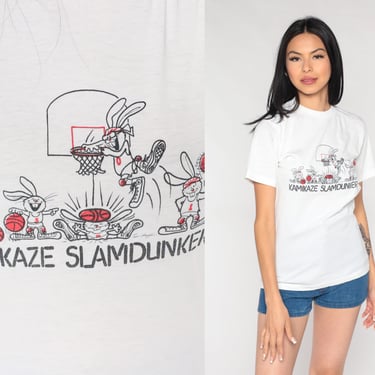 Kamikaze Slamdunkers Shirt Cartoon Rabbit Basketball Tshirt Animal T Shirt 90s Graphic Shirt Kawaii Tee 1990s Retro Slam Dunk White Small S 