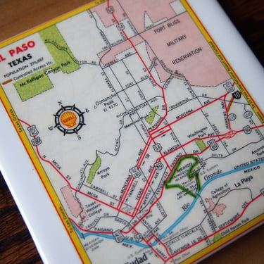 1962 El Paso Texas Vintage Map Coaster. Texas Gift. El Paso Map. Texas History Gift. City Map. Texan Décor. Fort Bliss. Map Office Gift. 