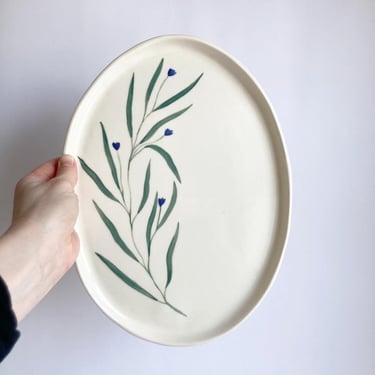 Botanical hand painted platter with delicate flowers 