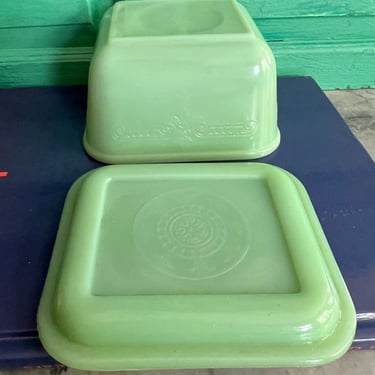 Fire King Jadeite Philbe Square Refrigerator Dish with lid