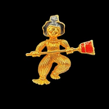 Vintage Avon Scarecrow Gold Tone Brooch Black Orange Enamel Halloween, Wizard of OZ Rare Pin by LeChalet