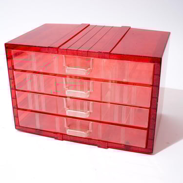 Vintage Organizer, Red Glitter Plastic, Four Drawers 