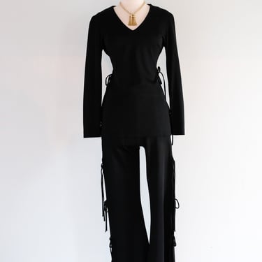 Vintage 1970's Side Slit Black Two Piece Set / M