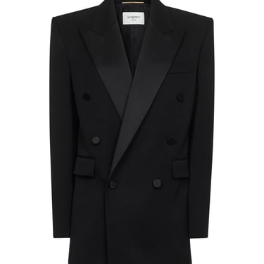 Saint Laurent Women Black Grain De Poudre Wool Tuxedo Jacket