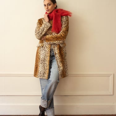 1990s Leopard Print Faux Fur Tailored Coat 