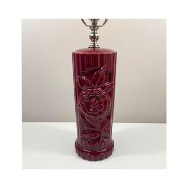 Refurbished 1950's Ceramic Lamp - Embossed Floral - Maroon - 26