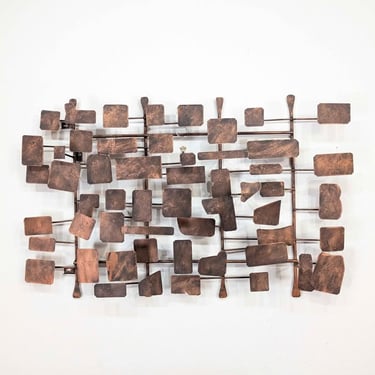 MCM Style Brutalist Metal Hanging Wall Art in Manner of Curtis Jere