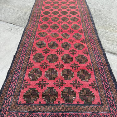 Afghani Baloch Long Red Runner Rug