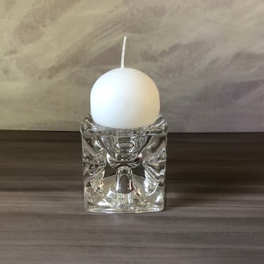 Vintage ACC Sculptural Glass Cube Crystal Candlestick Holders Votive Reversible Mid Century Modern MCM Space Age 1970s Czechoslovakia 