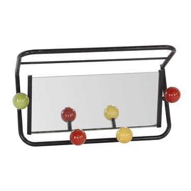 European Mid Century Multi Colored Ball Hook Black Steel Mirrored Wall Rack