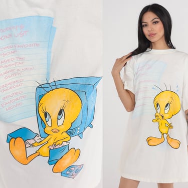 Tweety Bird Tshirt Dress 90s Looney Tunes Pajama Shirt To Do List Night Sleep Nightgown Cartoon Mini Vintage 1990s Small Medium Large XL 
