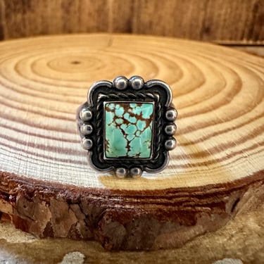 VINTAGE SQUARE ELEGANCE Sterling Silver and Turquoise Ring | Native American, Navajo, Southwestern Jewelry | Vintage Turquoise | Size 6 1/4 