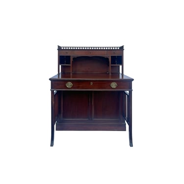 Vintage Western Mahogany Drawers Storage Colonnade Top Galleried Desk ws3697E 