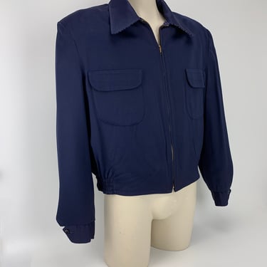 1950's Reversible RICKY Jacket - Rayon Gabardine - Blue with White Check to Navy Gabardine - Patch & Slash Pockets - Men's Size 46 XLARGE 