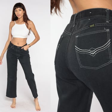 80s Jeans -- Black Denim High Waisted 70s Straight Leg Hippie Boho 1980s Denim Pants Vintage Maverick Cotton Medium 31 