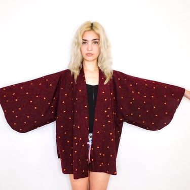 Lost in Translation Kimono // vintage dress boho red floral hippie blouse top shirt jacket robe tunic 70s midi 1970s 1970's 70's // O/S 