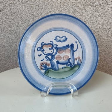Vintage M A Hadley pottery plate Blue cow theme 