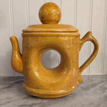 Unique Donut Hole Orange Ceramic Teapot 