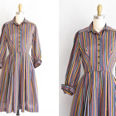 1950s Over the Rainbow dress/ vintage 50s cotton dress/ Neiman Marcus striped full skirt dress 
