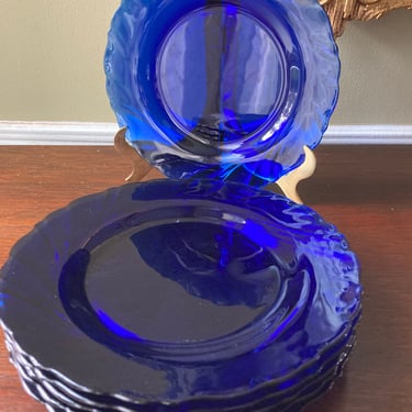 Cobalt Blue Glass Salad Plates Set of Six 