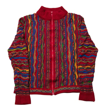 Vintage Coogi Style Full Zip Sweater for Women | Cosby Biggie Inspired Wool Collared Jumper | Made in Australia | Retro Streetwear Size M 