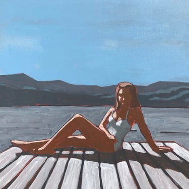Woman on Dock #8 |  Original Acrylic Painting on Canvas 14 x 14 