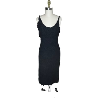 Vintage 90's Maria Chiara Sacchetti Black Italian Mohair Blend Knit Slinky Dress, Size M 
