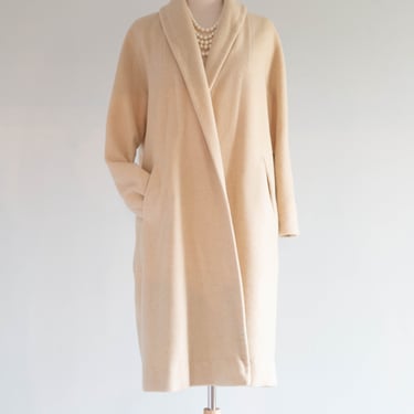 Luxurious 1950's Bone Cashmere Cocoon Coat / SM