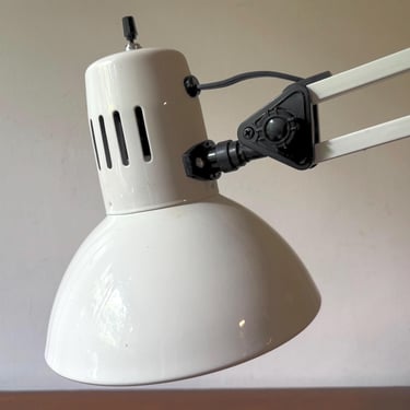 Vintage White Swing Arm Architect's Lamp | Drafting Plug-In Switch Cord Lighting | Modern Industrial MCM Office | Desk Table Clamp Included 