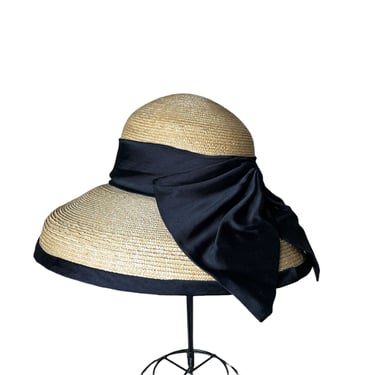Vintage Callanan Wide Brim Straw Hat Black Band with Bow 