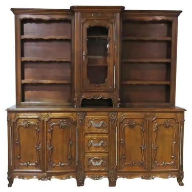 Large Unique Solid Walnut French Louis XV Carved China Cabinet Sideboard C1920