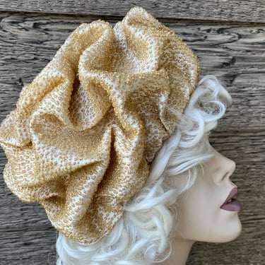 gold ruffle hat 1960s metallic evening beret cap chapeau 