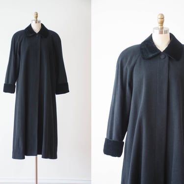 black wool coat | 80s 90s vintage wool alpaca velvet dark academia long heavy wool overcoat 