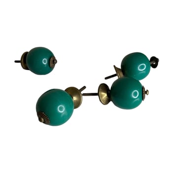 Vintage 60's Green Melamine Round Large Knob Pulls, Set of 4 