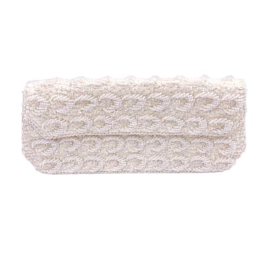 La Regale Hand Made White Half Moon Beaded & Sequin Clutch 