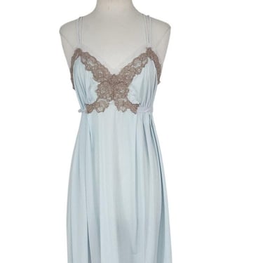 Vintage 50s Lingerie Blue Lace Slip Dress Nightgown Negligee 