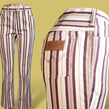 Vintage 60s striped Wranglers mega mod mid rise kick flare extra wide belt loops (31 x 31) 