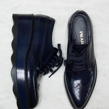 Vintage Prada Navy Leather Platform Oxford Brogues 8.5