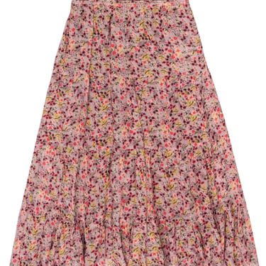Ba&amp;sh - Blush Pink w/Multi Color Flkoral Print Maxi Skirt Sz 4