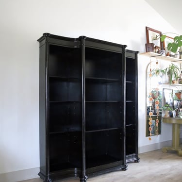 Vintage Black Ebonised Solid Wood Bookcase Imported from Italy Worn Patina 