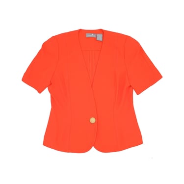 Vintage Orange Deep V Blouse Size 12 Formal Evening Top Work Office Top Short Sleeve Blouse Short Sleeve Single Button Blazer Bold Color Top 